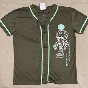 East X West Baseball Shirt Unisex Medium Green Button-Up (23 inch PtP) NWT